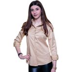Exve Exclusive Bej Vizon Rengi Basic Sade Tek Renk Uzun Kollu Kadın Gömlek - XL