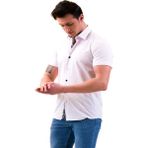 Exve Exclusive Beyaz Kendinden Desenli Yaka Içi ve Göğüs Pat Şal Desenli Slim Fit Kısa Kollu Pamuk Gömlek - XL