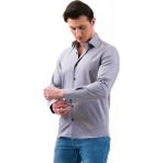 Exve Exclusive Gri Mavi Geçişli Pamuk Oxford Stil Slim Fit Uzun Kol Erkek Gömlek - XL