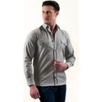 Exve Exclusive Gri Melanj Pamuk Likra Outdoor Çift Cep Kapaklı Slim Fit Western Gömlek