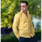 Exve Exclusive Güneş Sarısı Pamuk Likra Outdoor Çift Cep Kapaklı Slim Fit Western Gömlek - XL