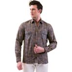 Exve Exclusive Hardal Mavi Baklava Desenli Yünlü Kışlık Cep Detaylı Western Slim Fit Gömlek - 3XL - Sarı