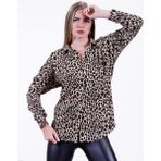 Exve Exclusive Kahverengi Bej Leopar Desenli Oversize Rahat Kadın Viskon Uzun Gömlek Tunik