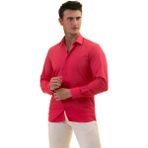 Exve Exclusive Koyu Pembe Sade Düz Karton Kutulu Slim Fit Uzun Kol Erkek Gömlek - 2XL