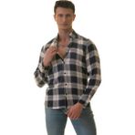 Exve Exclusive Lacivert Beyaz Ekose Kareli Karton Kutulu Slim Fit Uzun Kol Erkek Gömlek - XL