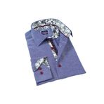 Exve Exclusive Mavi Jeans Görünümlü Yaka ve Manşet içi Çiçek Desen Detaylı Slim Fit Erkek Gömlek