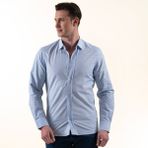 Exve Exclusive Mavi Üzerine Beyaz Kendinden Desenli Elegant Pamuk Slim Fit Erkek Gömlek