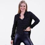 Exve Exclusive Siyah Beyaz Puantiyeli Viskon Slim Fit Kadın Gömlek - XL - Siyah - Beyaz