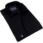 Exve Exclusive Siyah Düz Renk Sade Klasik Fransız Duble Manşet Kol Düğmeli Gömlek - 3XL