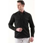 Exve Exclusive Siyah Keten Slim Fit Western Gömlek - XL