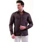 Exve Exclusive Siyah Üzerine Kırmızı Puantiyeli Balıksırtı Yünlü Kışlık Cep Detaylı Western Slim Fit Gömlek