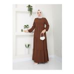 exxitcollection Kadın Ayrobin Rahat Kesim Kumaş Kahverengi Uzun Şık Tesettür Elbise