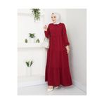 exxitcollection Kadın Ayrobin Şık ve Rahat Kesim Kumaş Boydan Bordo Tesettür Elbise