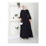 exxitcollection Kadın Ayrobin Siyah Şık ve Rahat Kesim Kumaş Boydan Tesettür Elbise