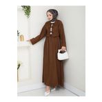 exxitcollection Kadın Sofia Keten Tesettür kahverengi Üç Bağlamalı Etekli Kimono Takım