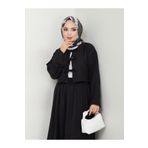 exxitcollection Kadın Sofia Keten Tesettür Siyah Üç Bağlamalı Etekli Kimono Takım
