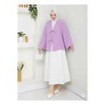 exxitcollection Kadın Tesettür Keten Önü Bağlamalı 2 Bağcıklı Modern Şık Etek Üsttü Lila Kimono Gömlek