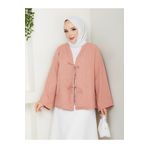 exxitcollection Kadın Tesettür Keten Önü Bağlamalı 2 Bağcıklı Modern Şık Etek Üsttü Pudra Pembe Kimono Gömlek