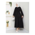 exxitcollection Kadın Tesettür Siyah Sabit Kuşaklı Modern Şık Uzun Gece Elbise Kıyafet