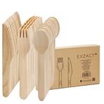 EXZACT Tek Kullanımlık Ahşap Çatal Bıçak Takımı Biyoçözünür 150 Parça - Geri Dönüştürülebilir, Gübrelenebilir - Parti Çatalları ve Kaşıkları, Kamp, Seyahat ve Barbekü - Güçlü,