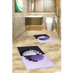 EY HOME 3D Baskılı Yıkanabilir Ayak İzi Desenli İkili Banyo Halısı Klozet Takımı, -MOR,
