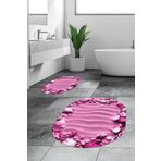 EY HOME 3D Dijital Yıkanabilir Modern Desen İkili Banyo Halısı Paspas Oval Klozet Takımı, O-PEMBE,