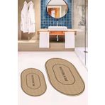 EY HOME Dijital Baskılı Yıkanabilir Sade Bathroom Yazılı Oval Banyo Paspası Klozet Takımı, O-KAHVE,