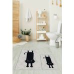 EY HOME Dijital Baskılı Yıkanabilir Sevimli Kedi İkili Banyo Halısı Paspas Klozet Takımı, -GRİ,