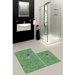 EY HOME Dijital Yıkanabilir Modern Kuş Desen İkili Banyo Halısı Paspas Klozet Takımı, -YEŞİL,