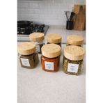 EYD 6 Adet 300ML Bambu Kapaklı Baharat Kavanozu Bambu Baharatlık Cam Kavanoz Ve Etiket