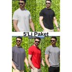 Eydamoon Erkek Çoklu Paket Regular Likralı Kumaş %100 Pamuklu Bisiklet Yaka Kısa Kollu T-Shirt - Çok Renkli - 2XL