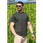 EydaMoon Erkek Haki Regular Likralı Süprem Kumaş %100 Pamuklu Bisiklet Yaka Kısa Kollu T-shirt