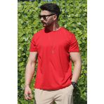 EydaMoon Erkek Kırmızı Likralı Regular Kesim Süprem Kumaş %100 Pamuk Terletmez Ince T-shirt