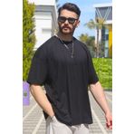 EydaMoon Erkek Siyah Oversize Süprem %100 Pamuk Kumaş Bisiklet Yaka T-shirt