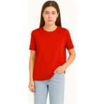 Eydamoon Kadın Regular Likralı Süprem %100 Pamuk Kumaş Bisiklet Yaka Basic T-Shirt - Kırmızı - 2XL