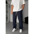 EYDAMOON Man Lacivert Baggy Kesim Keten Karışımlı Müslin Pantolon Rahat Stil Terletmeyen Hafif Kumaş - XL