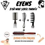 Eyens 3'lü Wax Şekil Tarağı Isıya Dayanıklı Fön Fırçası Hediye - Siyah