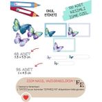 EyER Shoping Kelebek Kitap Defter Okul Etiketi 150 Adet Kesimli(Ad-Soyad Istekli)