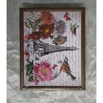 Eyfel Çiçekli Desenli Minderli Keyif Tepsisi, Ahşap MDF, Kırmızı Beyaz Ekose, 46x36 cm, Kahvaltı ve Laptop Kullanımı için Çok Amaçlı Tepsi