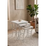 Eyfel Zigon Sehpa 3'lü Set, Metal Ayak, İç İçe Geçebilir Beyaz