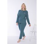 Eyfuze Kadın Kışlık Büyük Beden Yakası Düğmeli Uzun Kollu İnterlok Pijama Takımı
