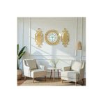EYKA STORE 3 Lü Pleksi Ayna Duvar Saati Set Gold Beyaz Duvar Saati Seti 50 cm Saat 2 Tablo 25 x 62 cm