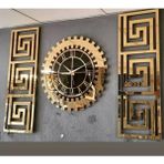 Eyka Store Büyük Boy Xl Dekoratif 3 Lü Set Pleksi Gold Aynalı Şık Duvar Saati Ve Dekoru.