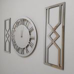 Eyka Store Modern Dekoratif Gümüş Aynalı Plexiglass Duvar Saati, 2 Adet Kum Saati Tasarım Tablo 3 Parça Set