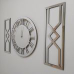 Eyka Store Modern Dekoratif Gümüş Aynalı Plexiglass Duvar Saati, 2 Adet Kum Saati Tasarım Tablo 3 Parça Set