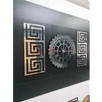 Eyka Store Xl Büyük Dekoratif Set Pleksi Gümüş Aynalı 3D Kabartmalı - El Boyaması Şık Duvar Saati Ve Dekoru