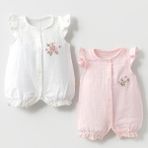 Eylo Bebe %100 Pamuk Kız Bebek Yazlık Tulum Seti 2'li - Beyaz - 0-3 M