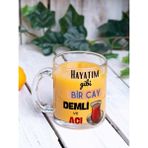 Eylül Design Çay Temalı Yazılı Özel Tasarım Baskılı Cam Kupa Bardak