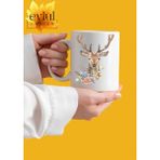 Eylül Design Çiçekli Geyik Temalı Sevimli Özel Tasarım Baskılı Kupa Bardak