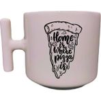 Eylül Design Home Is Where Pizza Is Yazılı Krem Rengi T Saplı Eğlenceli Özel Tasarım Kupa Bardak